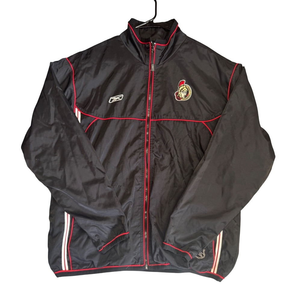 Reebok NHL Ottawa Senators Jacket Mens Large Black Platinum Shield Vented Zip